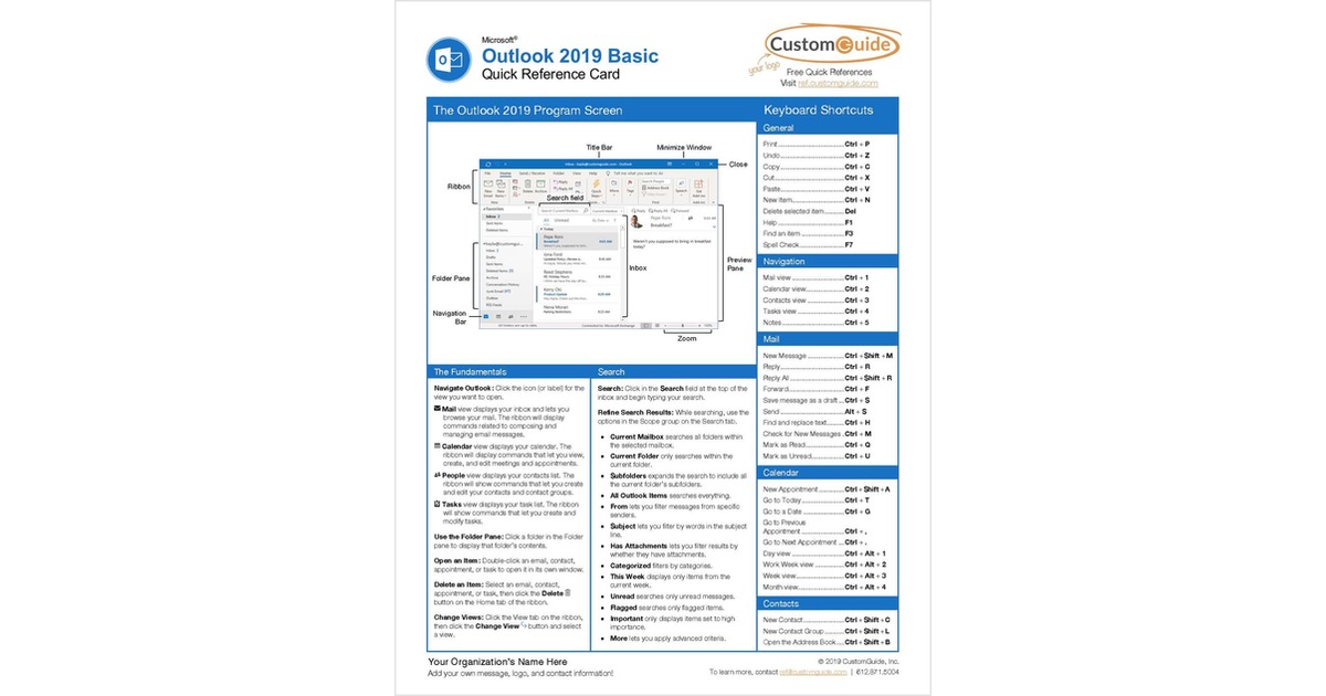 Microsoft Outlook 2019 Basic - Quick Reference Card