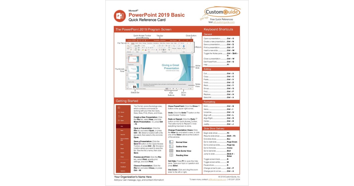 Microsoft PowerPoint 2019 Basic - Quick Reference Card