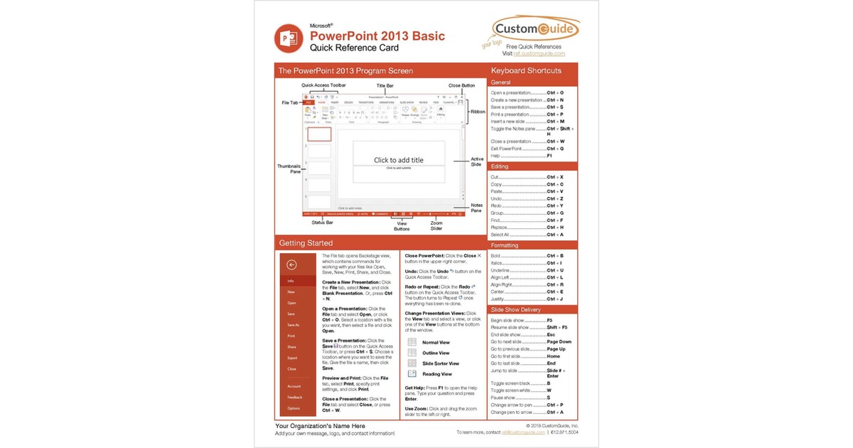 Microsoft PowerPoint 2013 Basic -- Free Quick Reference Card