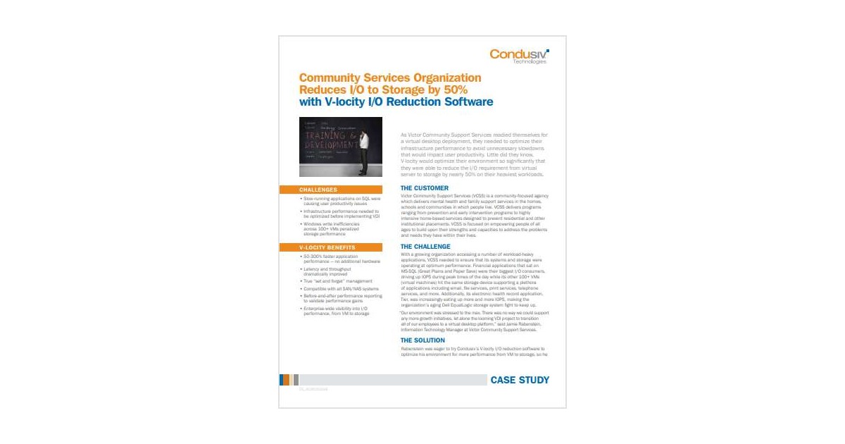 Community Services Organization Reduces I/O to Storage by 50% with V-locity I/O Reduction Software