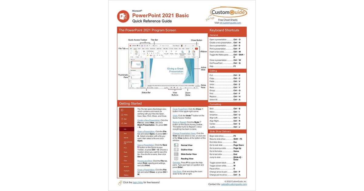 Microsoft PowerPoint 2021 Basic - Quick Reference Card