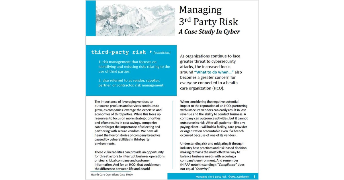 Managing 3rd Party Risk For Health Care Organizations