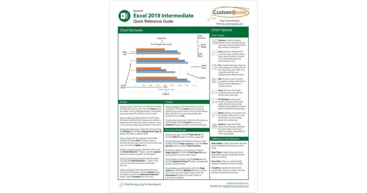 Microsoft Excel 2019 Intermediate - Quick Reference Guide