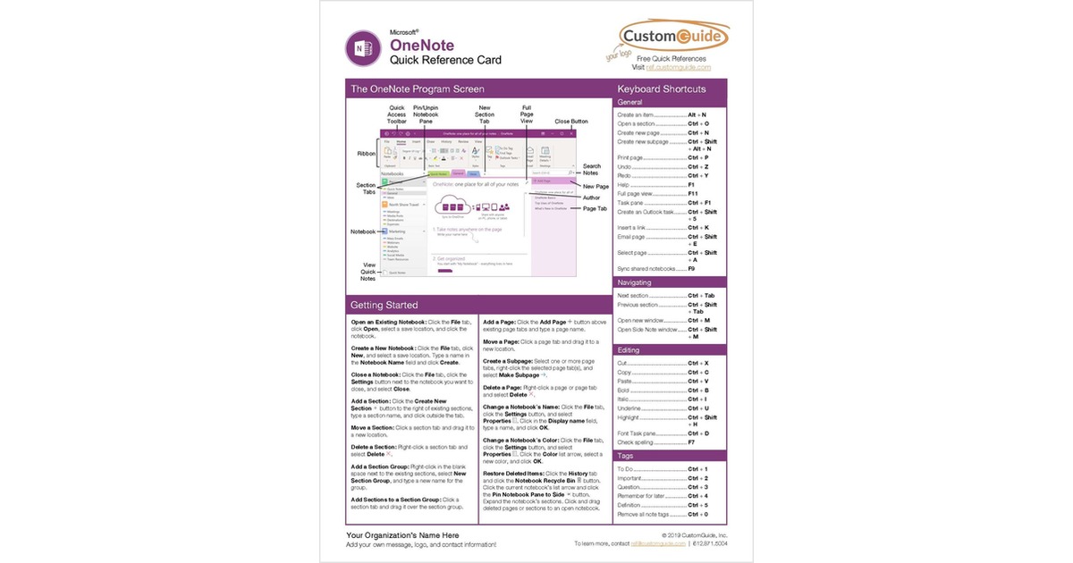 Microsoft OneNote- Free Reference Card