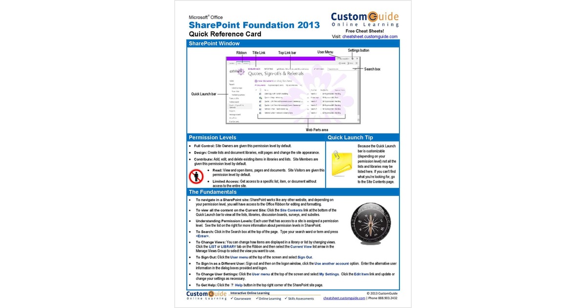 Microsoft Office SharePoint Foundation 2013-- Free Reference Card