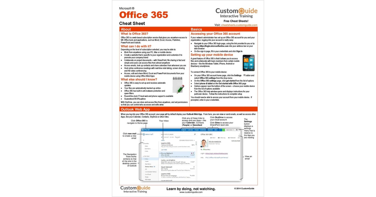 Microsoft Office 365 -- Free Cheat Sheet