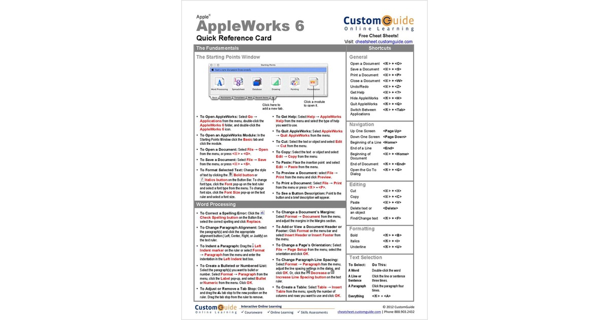 AppleWorks 6 -- Quick Reference Card