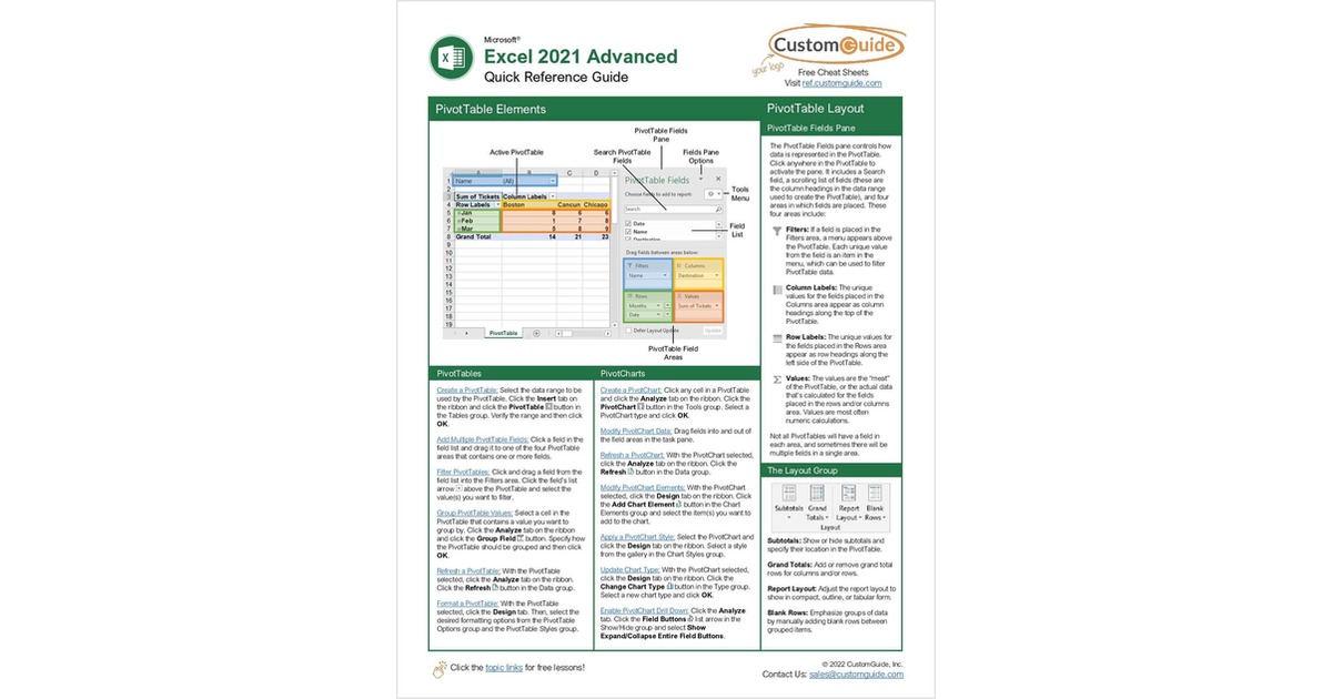 Microsoft Excel 2021 Advanced - Quick Reference Guide