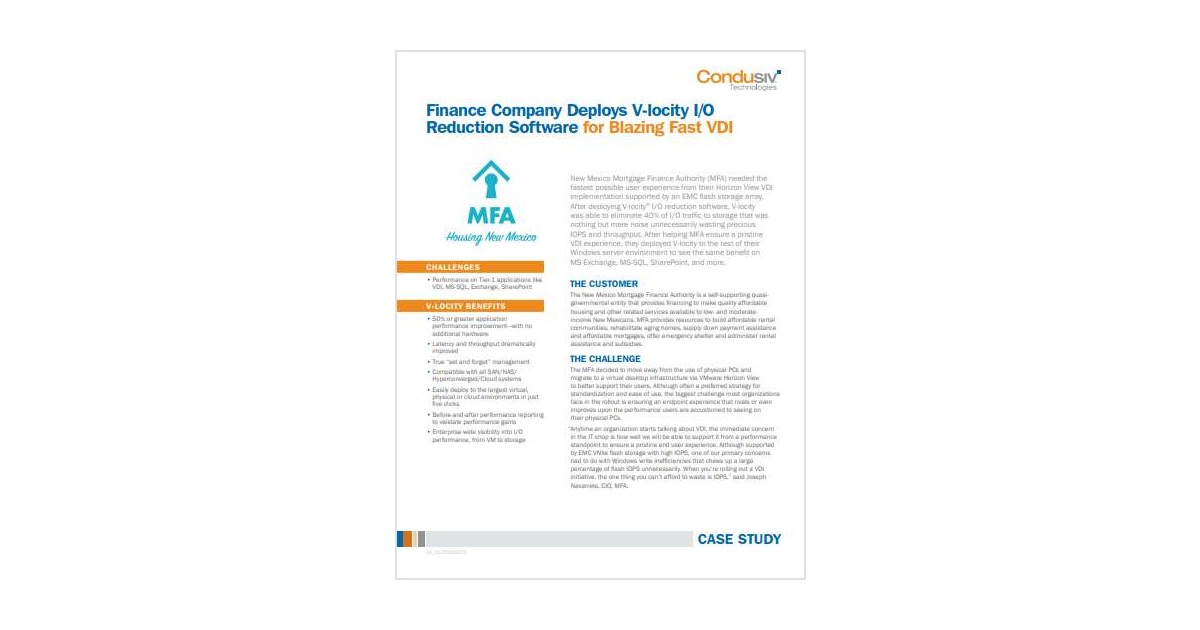 Finance Company Deploys V-locity I/O Reduction Software for Blazing Fast VDI