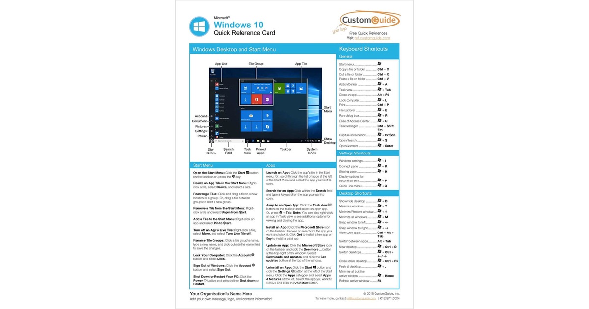 Microsoft Windows 10 - Quick Reference Card
