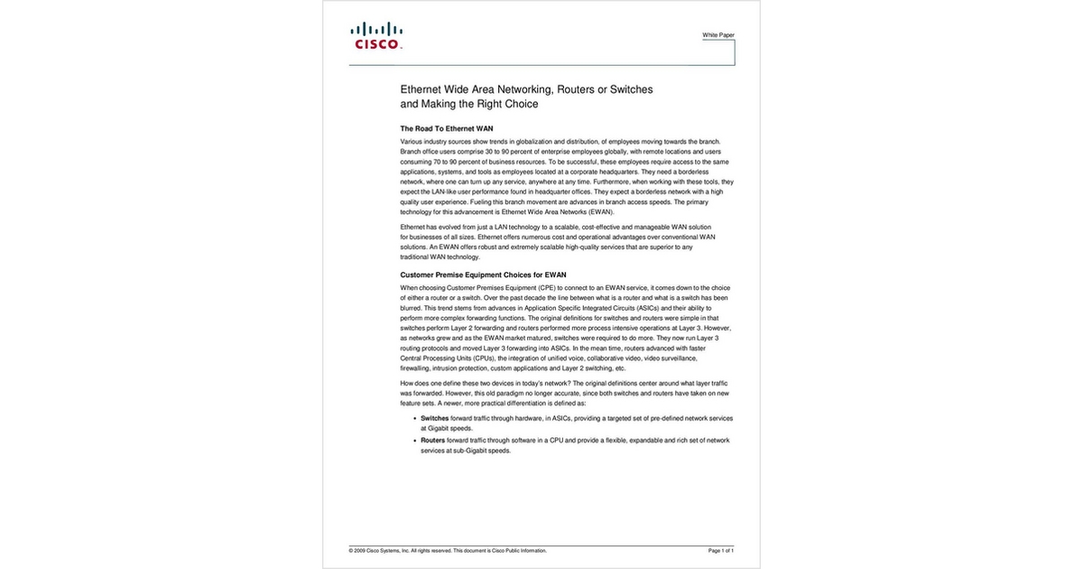 Ethernet WAN, Routers or Switches â€“ Making the Right Choice