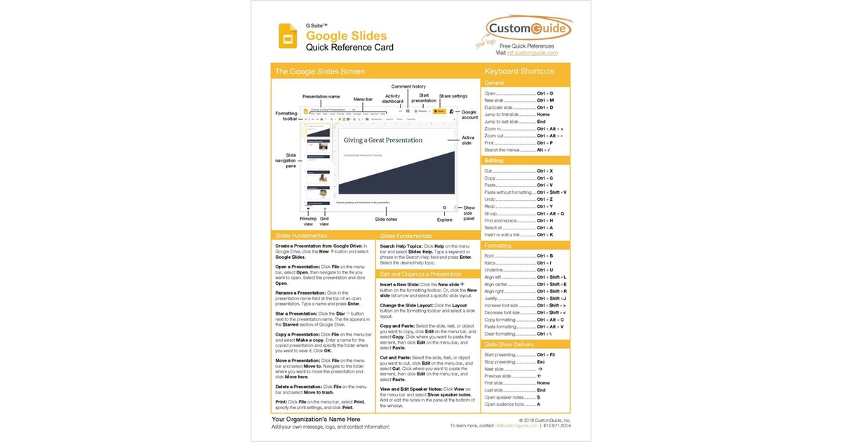 Google Slides - Quick Reference Card