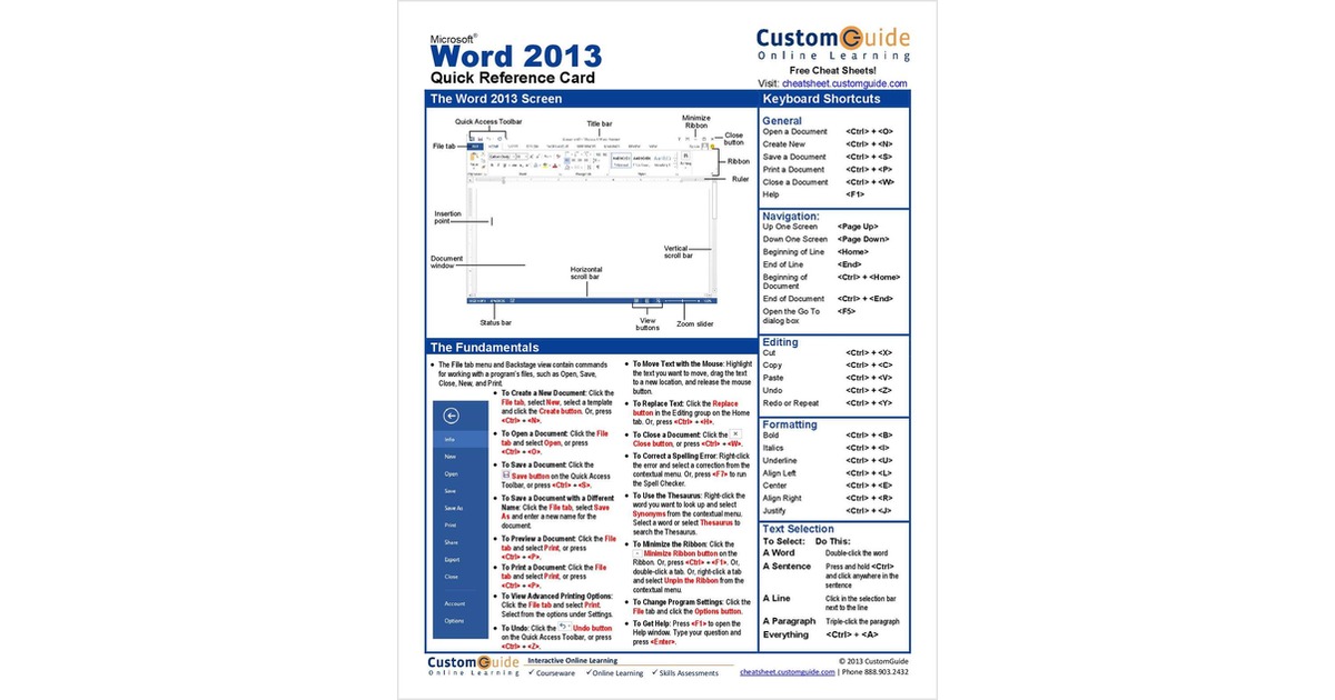 Microsoft Word 2013-- Free Reference Card
