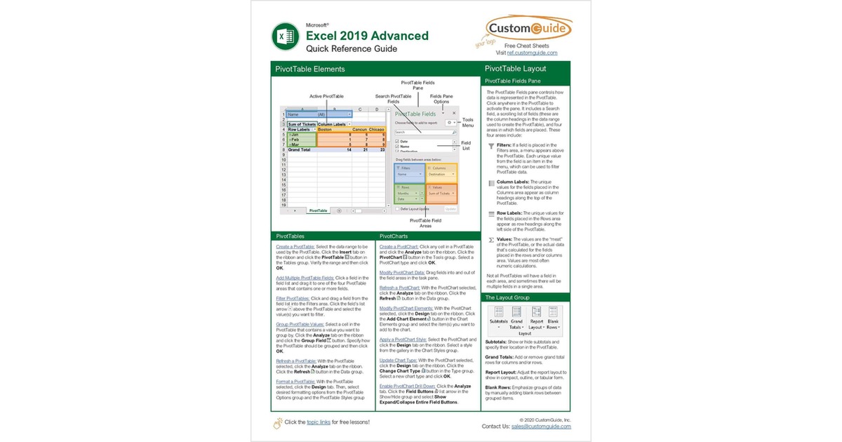 Microsoft Excel 2019 Advanced - Quick Reference Guide