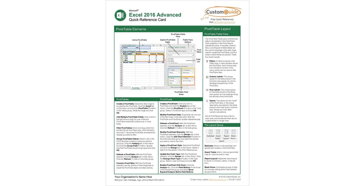 Microsoft Excel 2016 Advanced - Quick Reference Guide