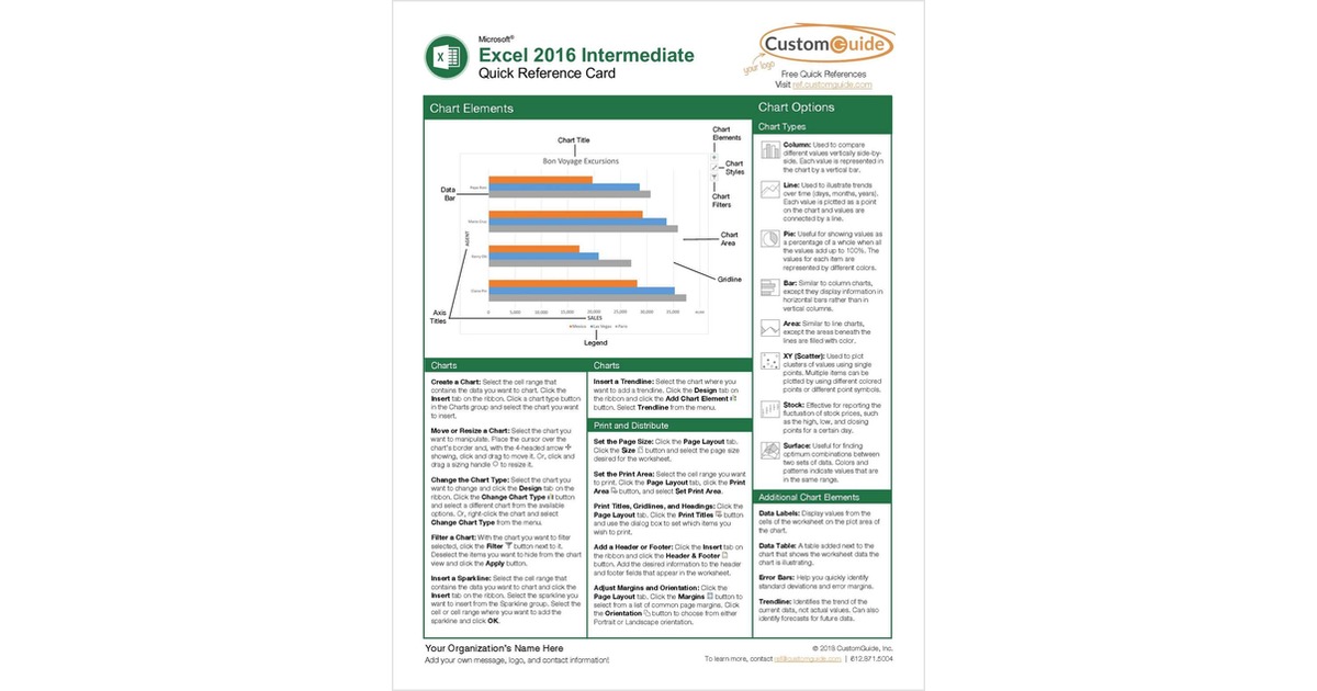 Microsoft Excel 2016 intermediate - Quick Reference Guide