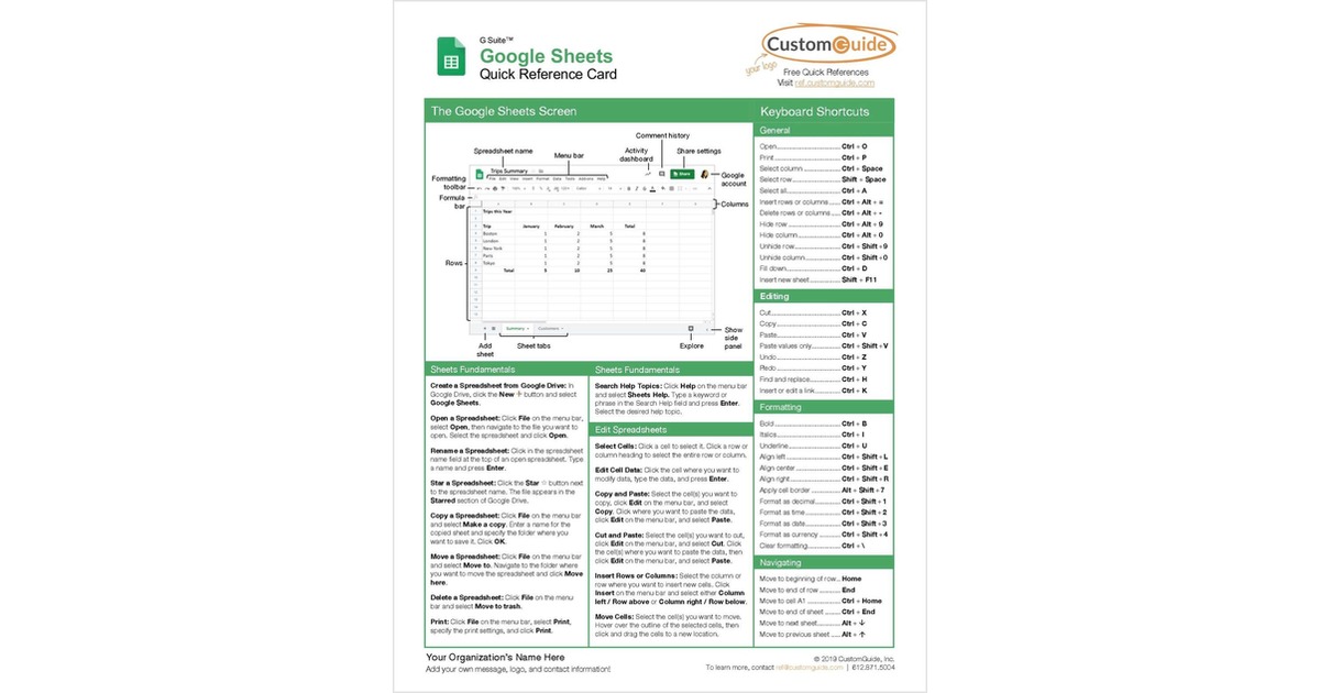Google Sheets - Quick Reference Card